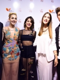 BUENOS AIRES, ARGENTINA - MAY 31:  (FROM L TO R) Film Director Juan Pablo Buscarini, Mercedes Lambre,  Martina Stoessel, Clari Alonso and Jorge Blanco pose for a photo during TINI: El Gran Cambio de Violetta - The Avant Premiere on May 31, 2016 in Buenos Aires, Argentina. (Photo by Amilcar Orfali/Getty Images Latam/Getty Images) *** Local Caption *** Juan Pablo Buscarini; Mercedes Lambre;  Martina Stoessel; Clari Alonso; Jorge Blanco
